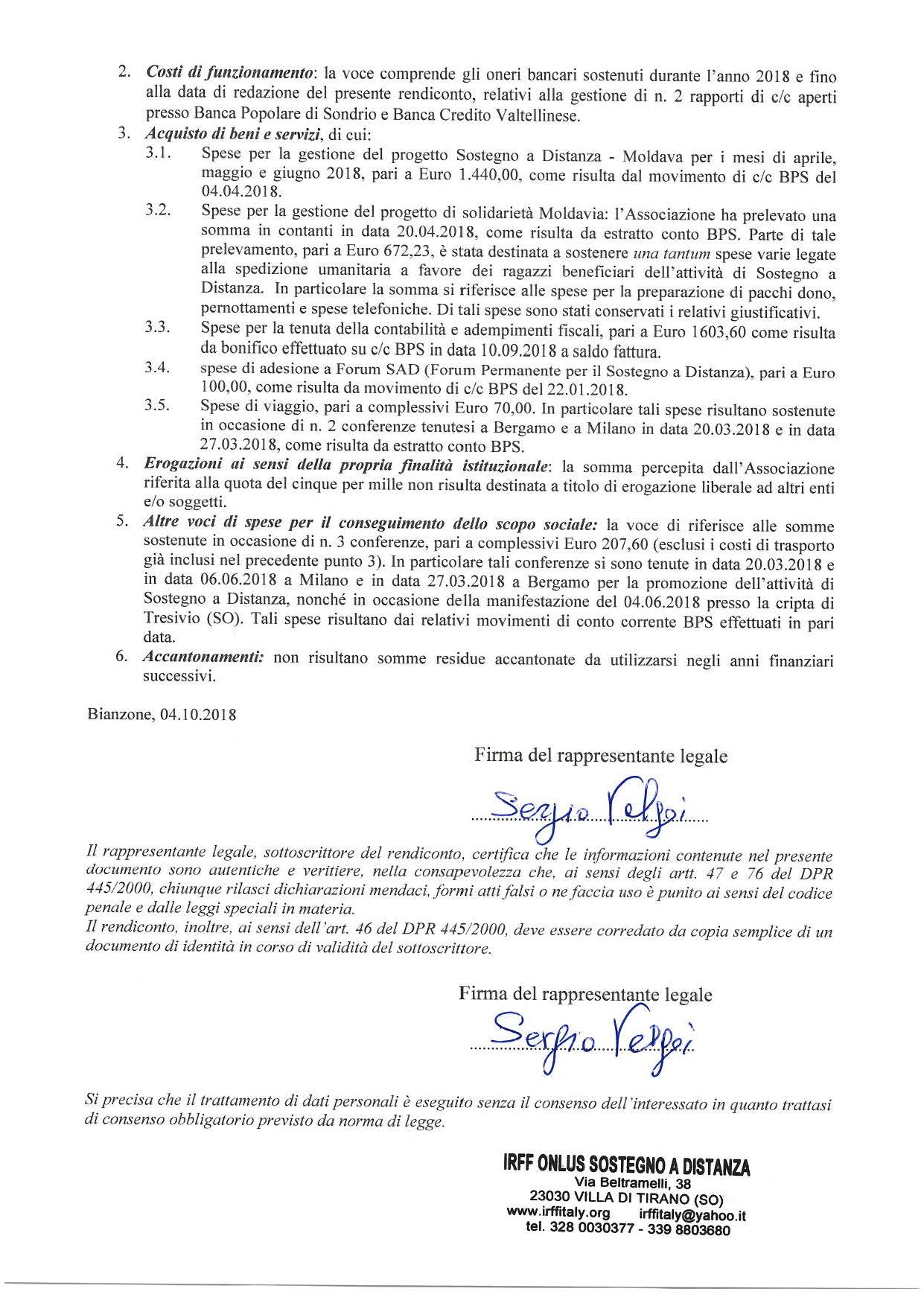 percepito 2017 Rendicontazione 2018 Pagina 2